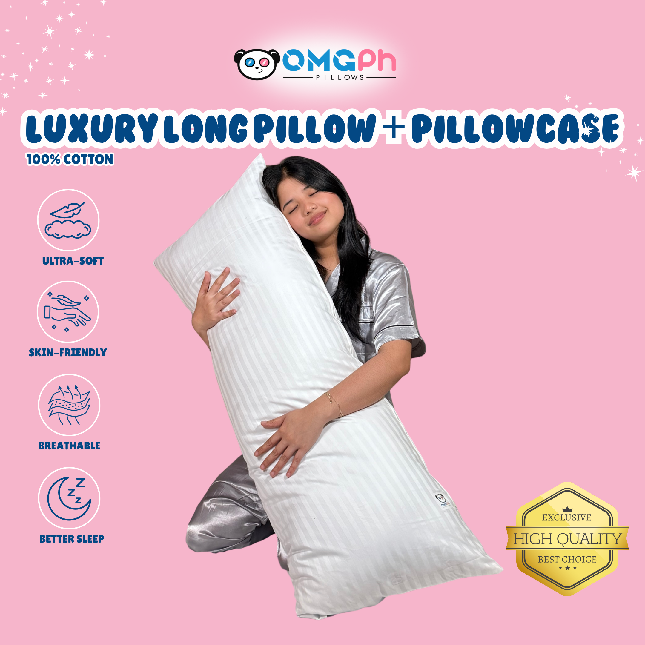 OMGPh 18x45 IN - Luxury Long Pillow + Pillowcase | High Quality - Buy 1 Pillow Get 1 Punda
