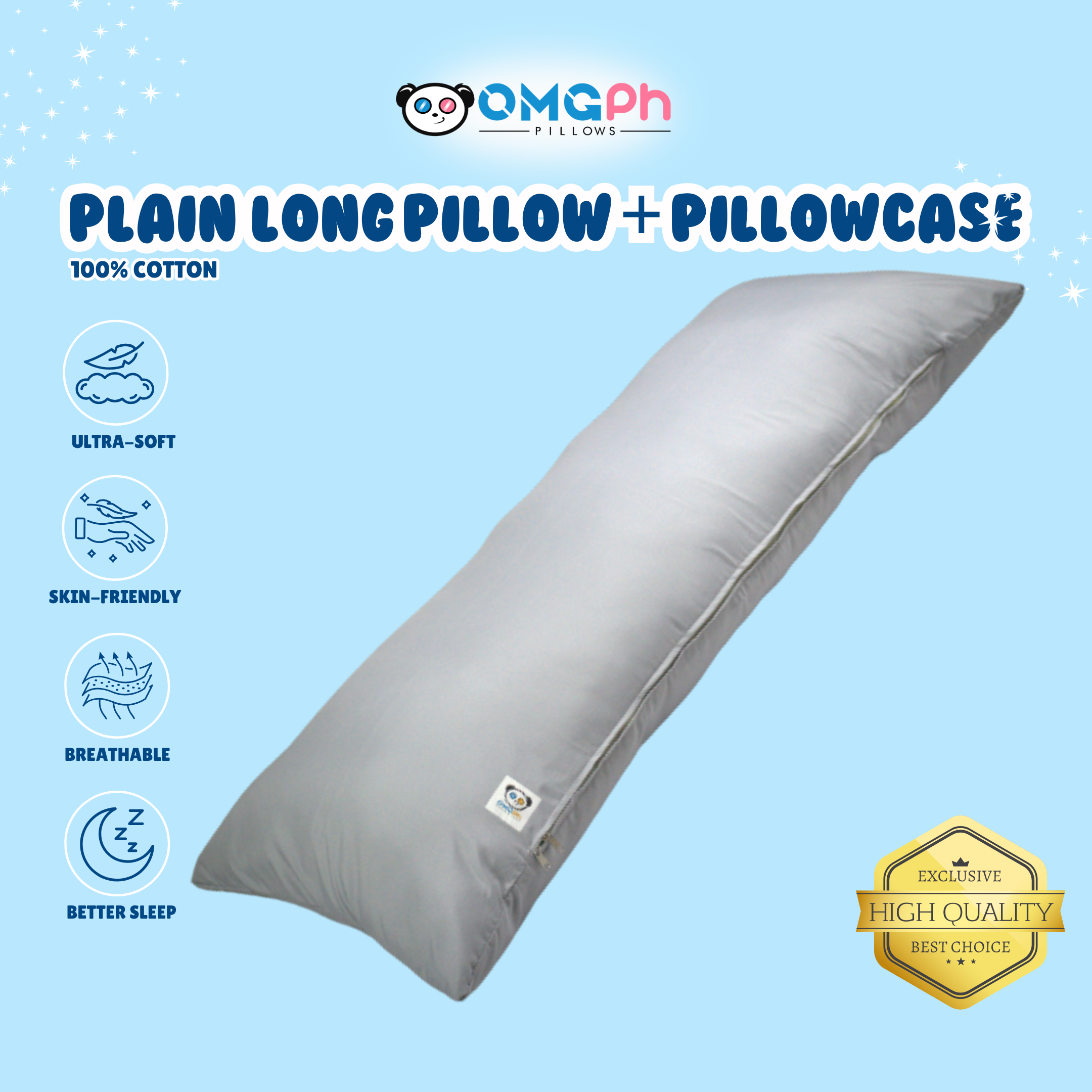 OMGPh Plain Body Long Pillow – 18×45 IN | Buy 1 Pillow Get 1 Punda